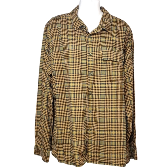Zara Plaid Shirt Cotton Linen Yellow Gold Green Size - Picture 1 of 14